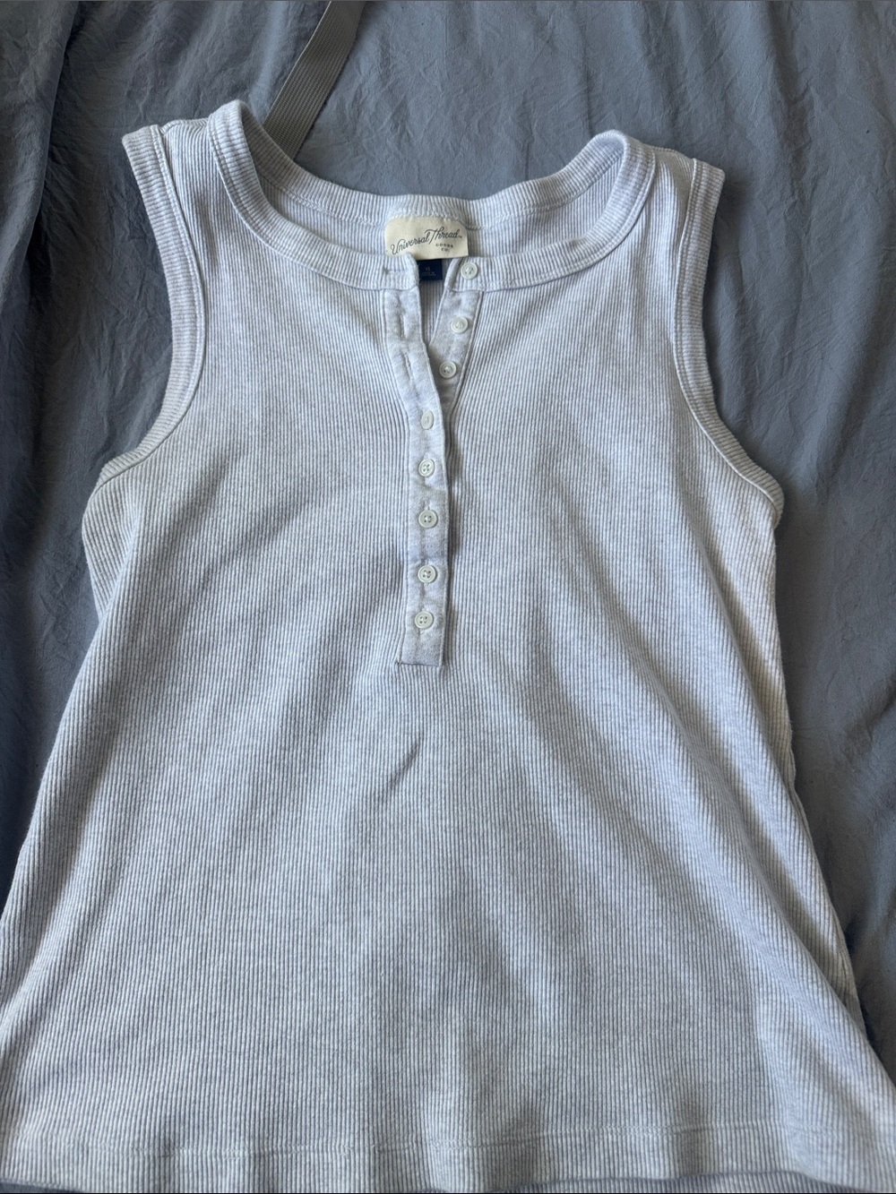 Universal Thread Light Gray Ribbed Henley Muscle Tank